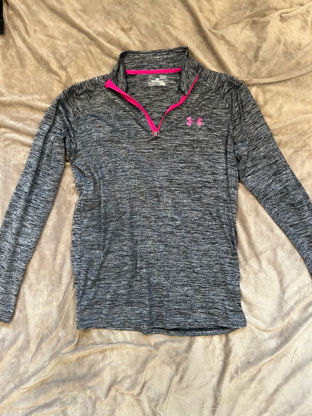 Under Armour Black/Gray Heather Quarter-Zip Pullover with Pink Accents